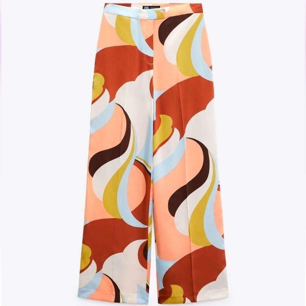 Zara Multicolor Abstract High Rise Wide Leg Pants Women’s Size Small
